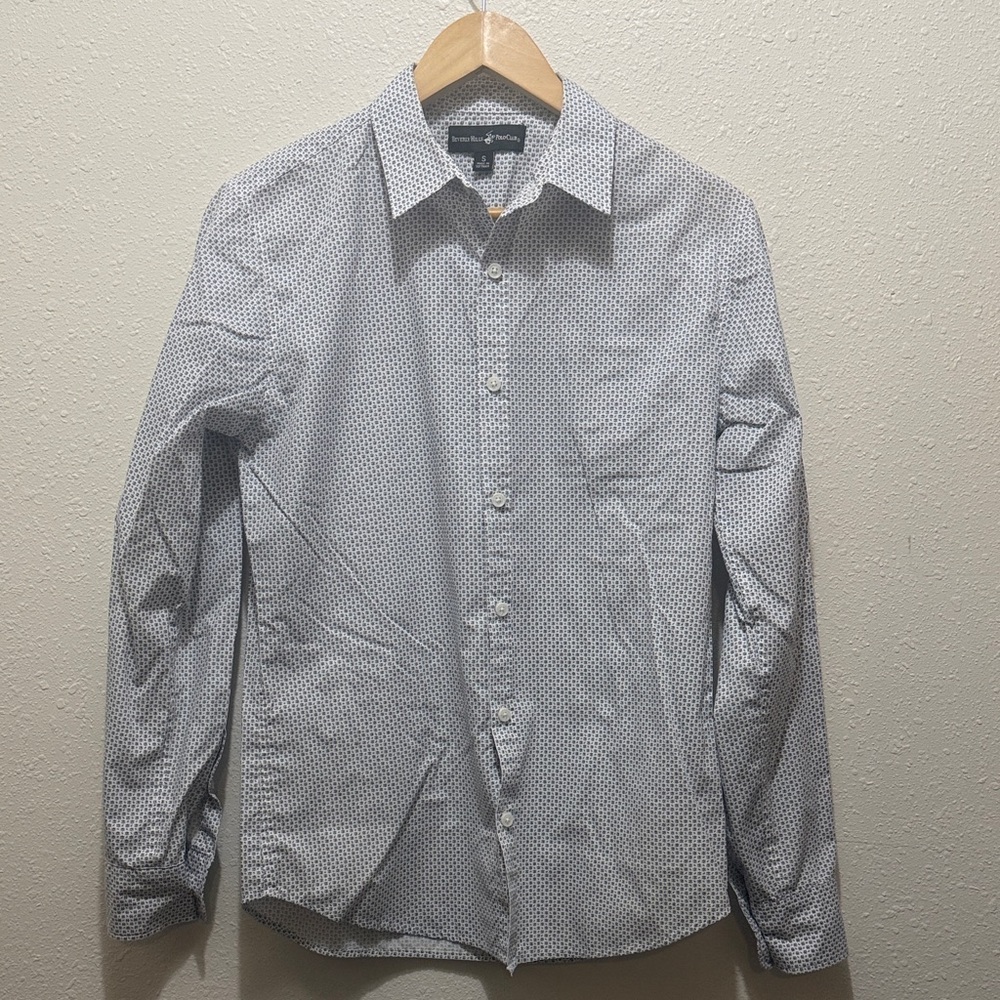 Beverly Hills Polo Club Men's Blue Patterned Button-Up Shirt, Size S